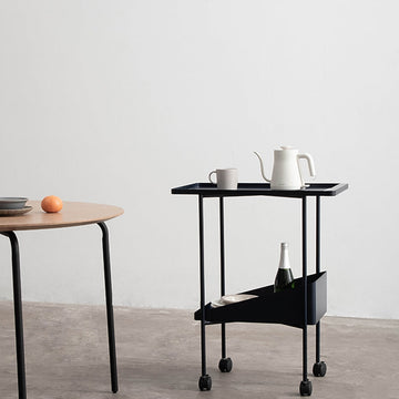 Modern Black Metal Bar Cart 2-Tier Trolley on Wheels